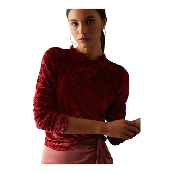 By Anthropologie Sheer Velvet Burnout Top - Picture 1 of 12